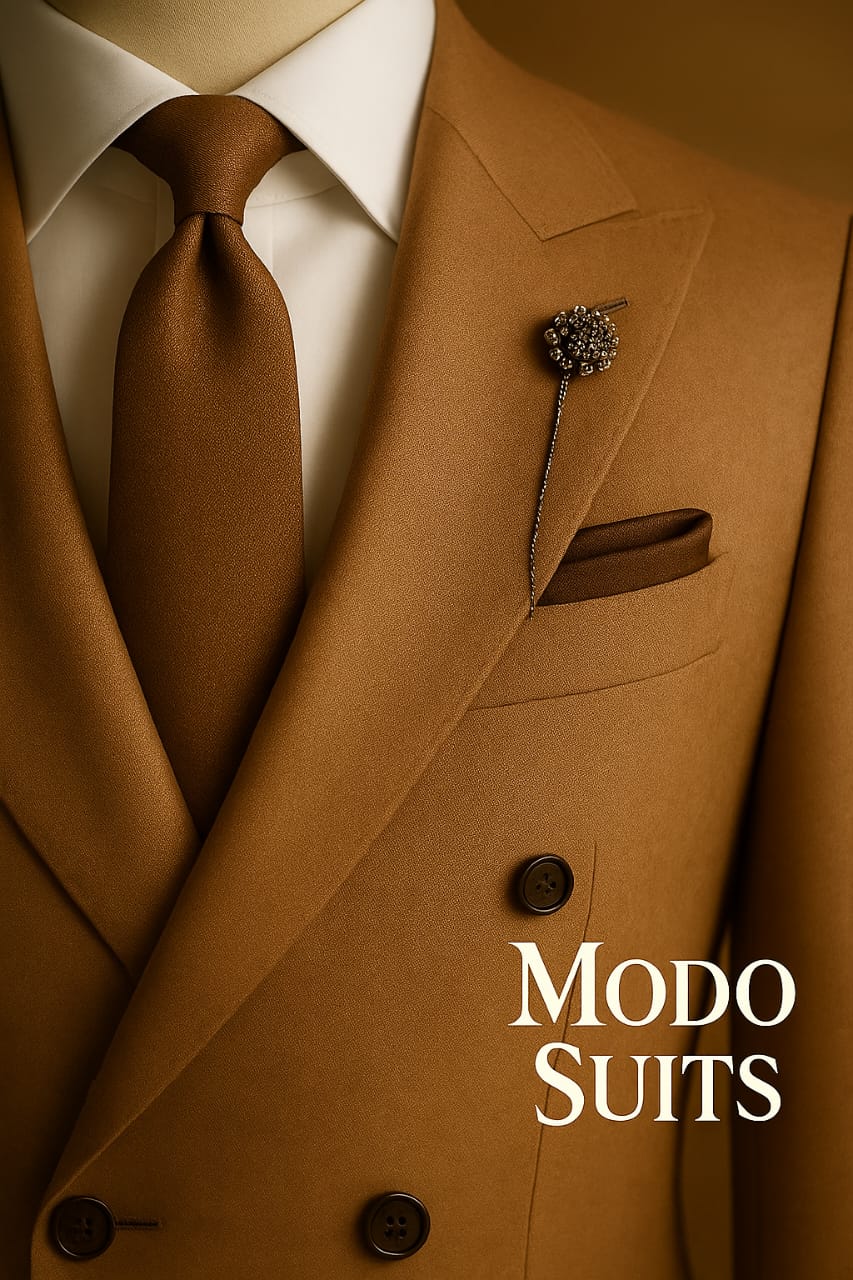 Men's Double-Breasted Peak Lapel Camel Suit Jacket