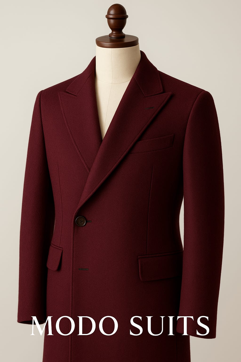 Tailored Burgundy Double-Breasted Wool Overcoat