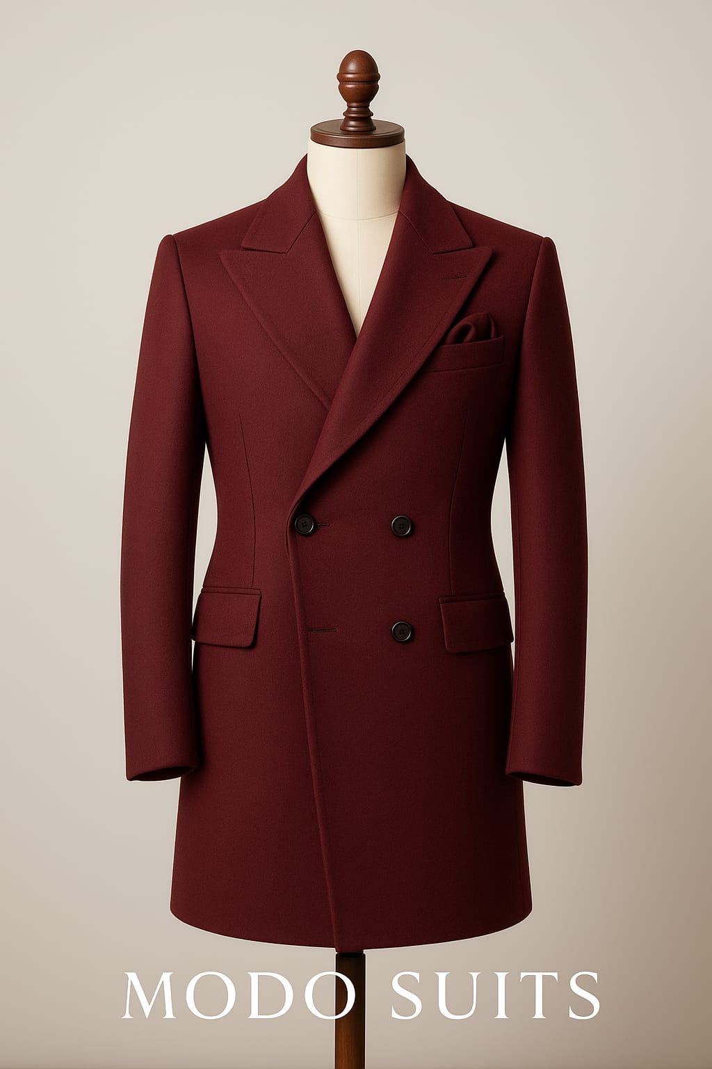 Men's Double-Breasted Burgundy Overcoat