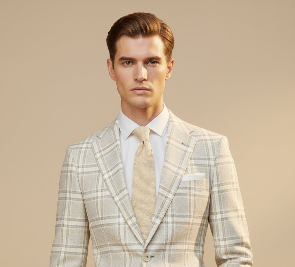 The Luxe Cream Grid Suit